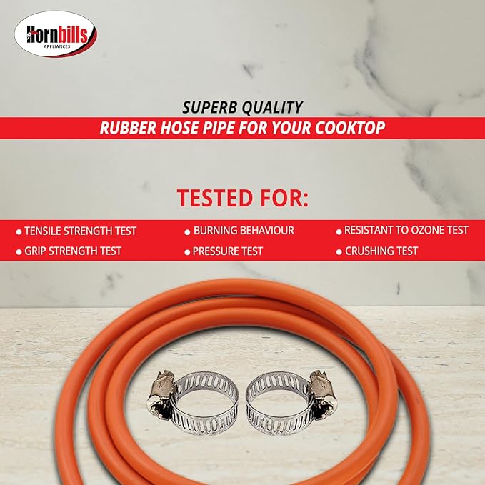 Gas Pipe 1.5 Meter With ISI Certified LPG Cylinder Hose Pipe Flame Resistant Fine Quality, Leak Proof, Rat bite-proof, Crackproof Made with Reinforced Steel Wire 5 Years Warranty (With Clip)
