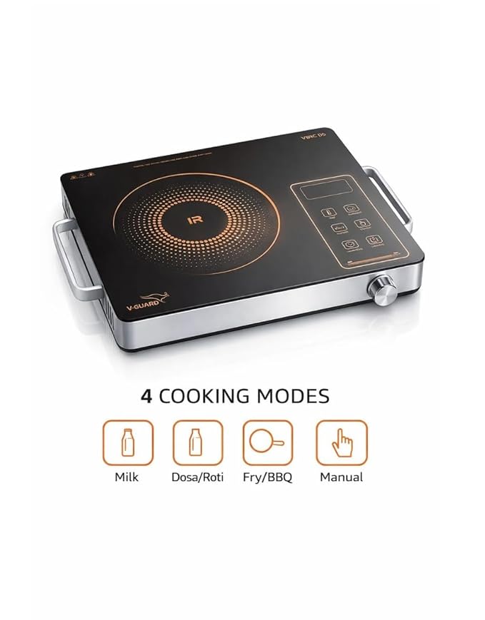 V-Guard Infrared Cooktop 2000w | Touch Control | Low/High Votage Cut off | 4KV Surge Protection | Compitable for all Cooking vessels| Digital Display