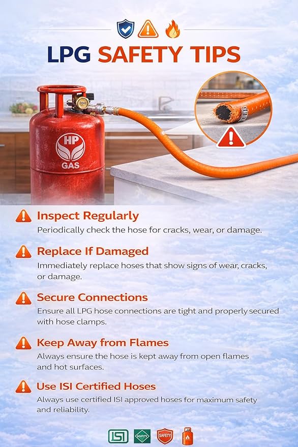 SURAKSHA HP Safe Quality ISO Certified LPG Hose Flexible Rubber Gas Pipe (Steel Wire Reinforced) Leak proof Suitable for Domestic Bharat/HP/Indane Cylinder (Blue Packing and Orange Pipe