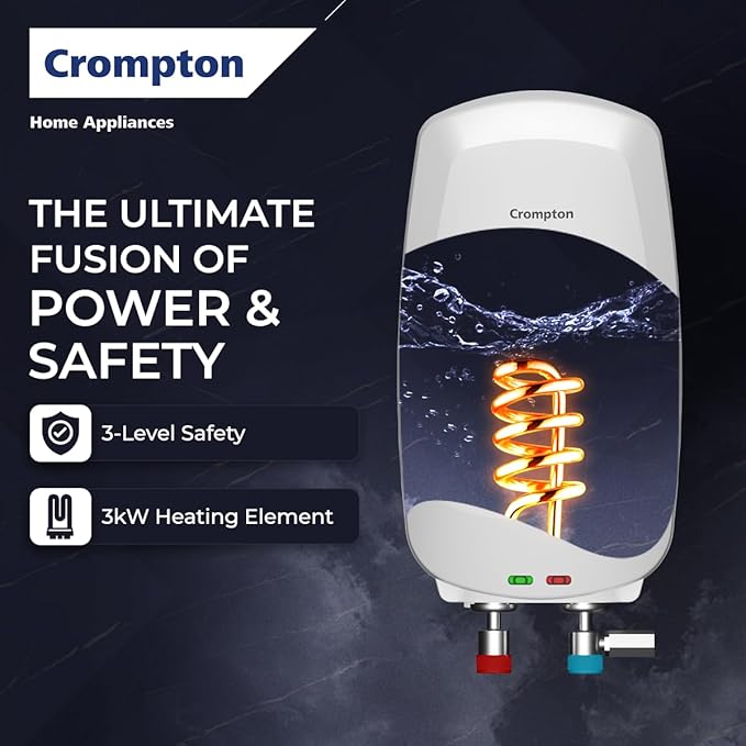 Crompton Arno Neo 3 Litres instant water heater (Geyser) with 3 Level Advance Safety and Food grade technology|Rust proof Body