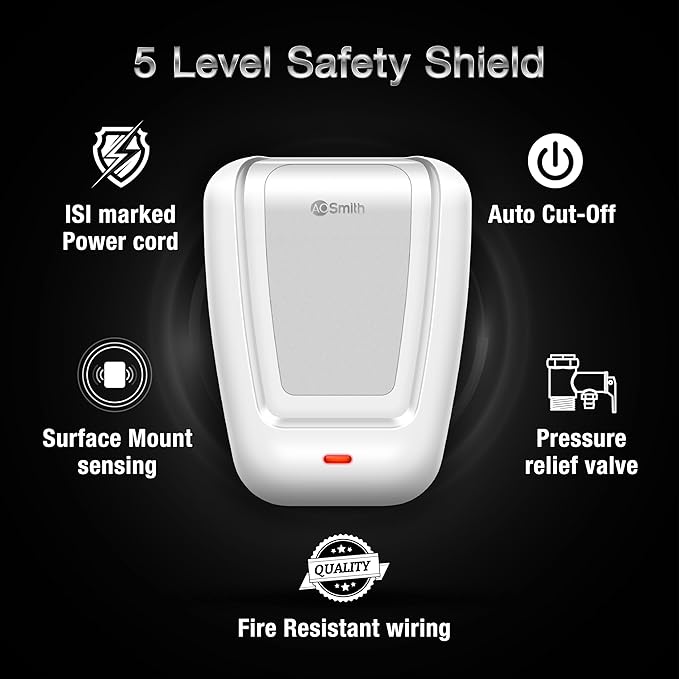 AO Smith EWS Plus Instant Water Heater 3 Litre with 3kW Incoloy Heating Element | 2X Corrosion Resistant Blue Diamond Glass Tank | Instant Geyser for Kitchen & Bathroom