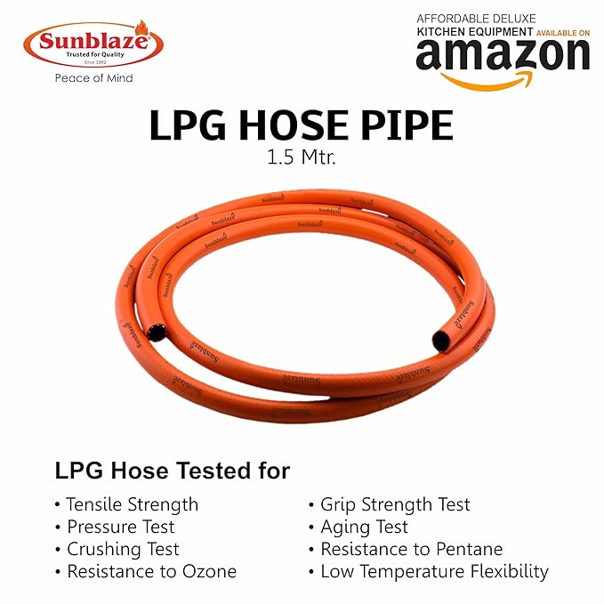 Fine Quality 1.5 Meter LPG Hose Pipe Flame Resistant, Leak Proof, Made with Reinforced Steel Wire for Home with 5 Years Manufacturer Warranty