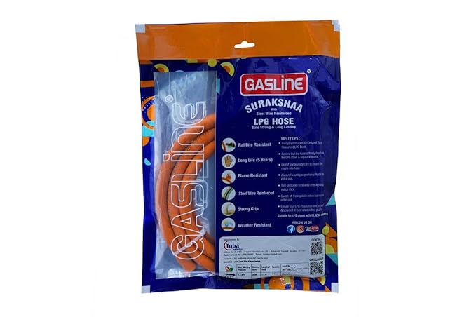 GASLINE LPG Rubber Hose Pipe 1.5 Meter Length | Flexible Orange Gas Connection Pipe for LPG Stove Cylinder to Regulator Use | Kitchen Cooking Gas with Secure Fit Design