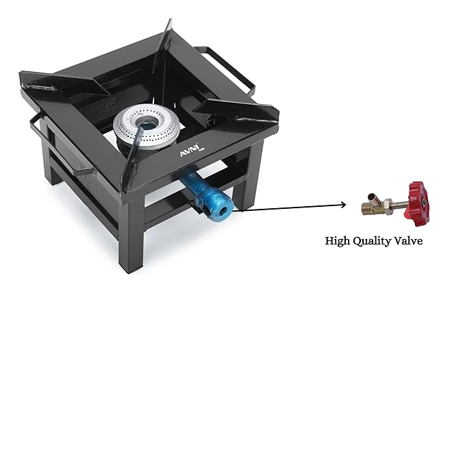AVNI Single Burner MS Black Color Powder Coating Square Commercial Stove Gas Bhatti Canteen Gas Stove Bhatti Size (Black; 10 L X 10 B X 8 H Inch) Manual Ignition