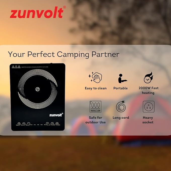 ZunVolt 2000W Crystal Touch Control Induction Cooktop - Black