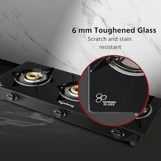 Lifelong 3 Burner Open Heating Gas Stove Top For Kitchen-Automatic Ignition Cooktop Modern Glass Stove For Modular Kitchen