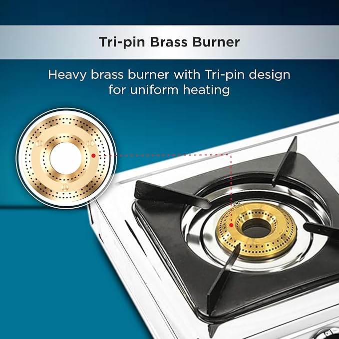 Butterfly Smart 2 Burner Stainless Steel Gas Stove | Manual Ignition | Brass Burners | Skid-proof Legs | 1 Year Manufacturer's Warranty | Grey