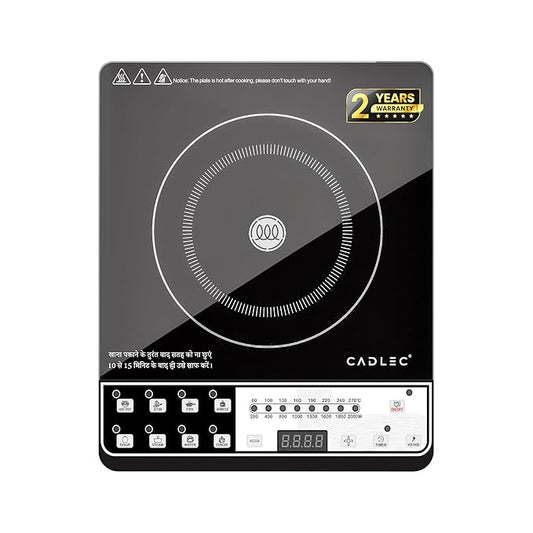 Cadlec CookEase 2000W Induction Cooktop | 8 Cooking Modes, Auto Shut-Off, Over-Heat Protection, LED Display, BIS Approved,| Black