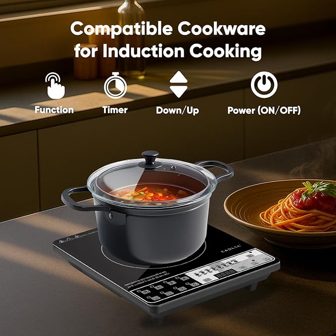 Cadlec CookEase 2000W Induction Cooktop | 8 Cooking Modes, Auto Shut-Off, Over-Heat Protection, LED Display, BIS Approved,| Black