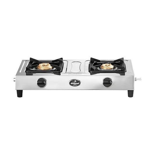 Sunflame Smart 2 Burner Stainless Steel Gas Stove | 1 Medium and 1 Small Brass Burners | 2-Years Product Coverage by Sunflame | Manual Ignition l Euro-Coated Pan Support | PAN India Presence | Silver