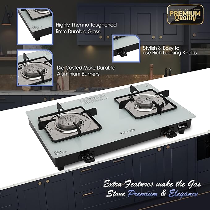 Thermador Gas Stove 2 Burners |Gas Saving Tornado Burner | ISI Certified Gas Chulha for Home Cooking | Glass Cooktop | 6mm Toughened Glass | Anti Skid Legs