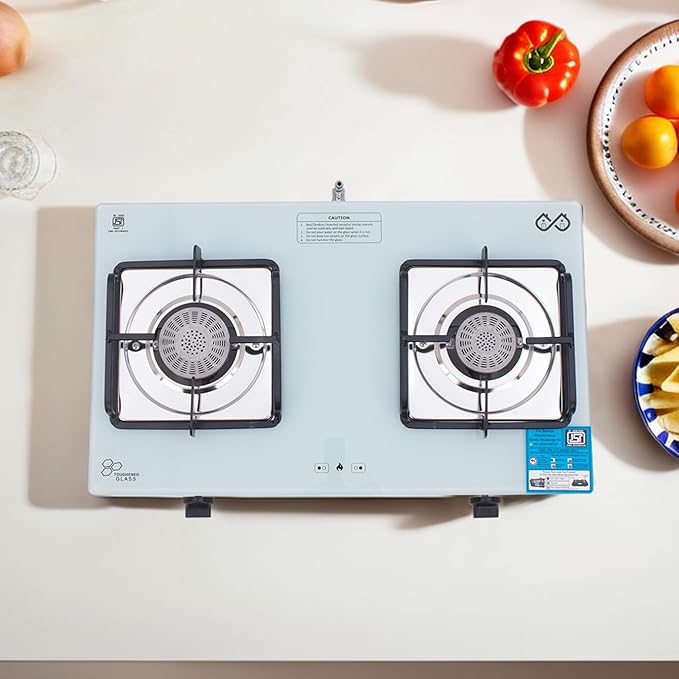 Thermador Gas Stove 2 Burners |Gas Saving Tornado Burner | ISI Certified Gas Chulha for Home Cooking | Glass Cooktop | 6mm Toughened Glass | Anti Skid Legs