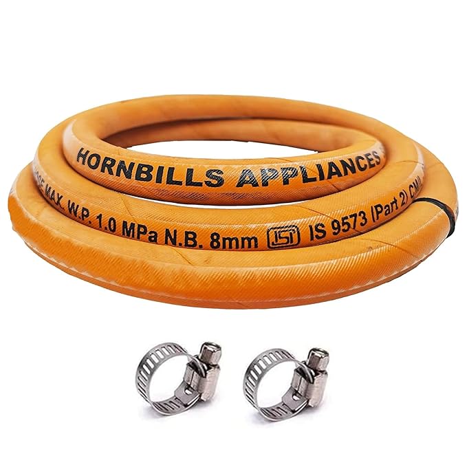 Gas Pipe 1.5 Meter With ISI Certified LPG Cylinder Hose Pipe Flame Resistant Fine Quality, Leak Proof, Rat bite-proof, Crackproof Made with Reinforced Steel Wire 5 Years Warranty (With Clip)