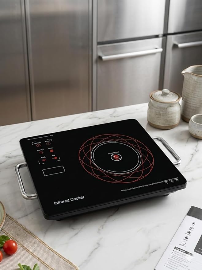 Infrared Cooktop 2000W with Crystal Glass Top – Electric Cooking Stove with Touch Control & Adjustable Temperature