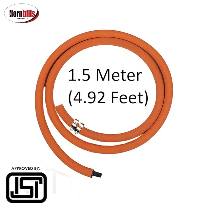 Gas Pipe 1.5 Meter With ISI Certified LPG Cylinder Hose Pipe Flame Resistant Fine Quality, Leak Proof, Rat bite-proof, Crackproof Made with Reinforced Steel Wire 5 Years Warranty (With Clip)