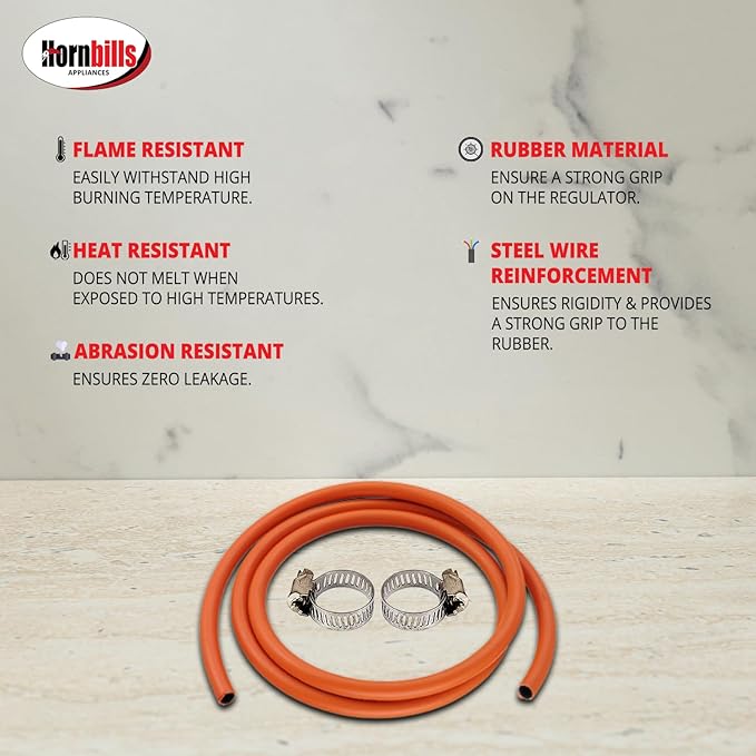 Gas Pipe 1.5 Meter With ISI Certified LPG Cylinder Hose Pipe Flame Resistant Fine Quality, Leak Proof, Rat bite-proof, Crackproof Made with Reinforced Steel Wire 5 Years Warranty (With Clip)