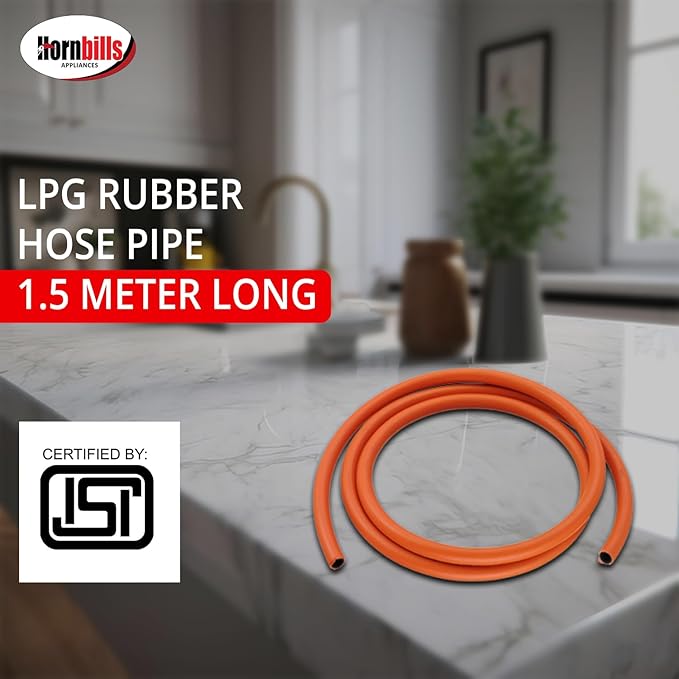 Gas Pipe 1.5 Meter With ISI Certified LPG Cylinder Hose Pipe Flame Resistant Fine Quality, Leak Proof, Rat bite-proof, Crackproof Made with Reinforced Steel Wire 5 Years Warranty (With Clip)