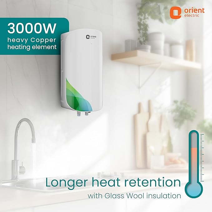 Orient Electric Aura Rapid Pro Geyser|5.9L instant water heater| High grade SS tank | 3000W heavy Copper heating element |6.5 bar pressure compatibility| High-rise Compatible