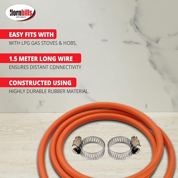 Gas Pipe 1.5 Meter With ISI Certified LPG Cylinder Hose Pipe Flame Resistant Fine Quality, Leak Proof, Rat bite-proof, Crackproof Made with Reinforced Steel Wire 5 Years Warranty (With Clip)