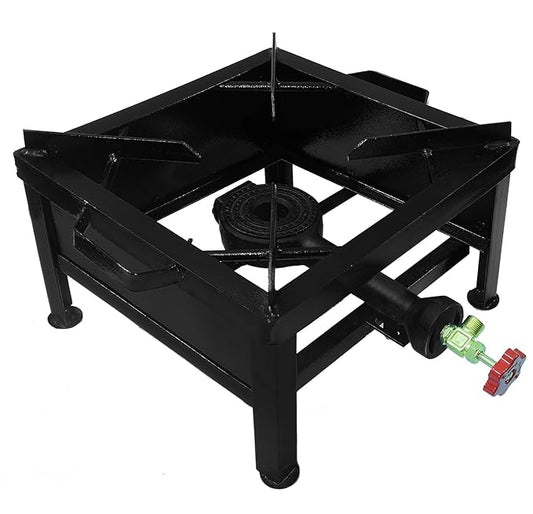 Shaan Mfg Single Burner Black Color Powder Coating Square Commercial Stove Gas Bhatti Canteen Gas Stove Bhatti Size (Black; 14 L X 14 B X 10 H Inch) Manual Ignition