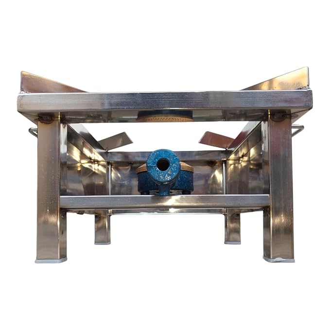 Surajan Stainless Steel Single Burner Squre Chulha Canteen Bhatthi Commercial Gas Stove Only | Fitting and Accessories Not Included in this Pack | Manual | Silver (Medium 12x12x8)