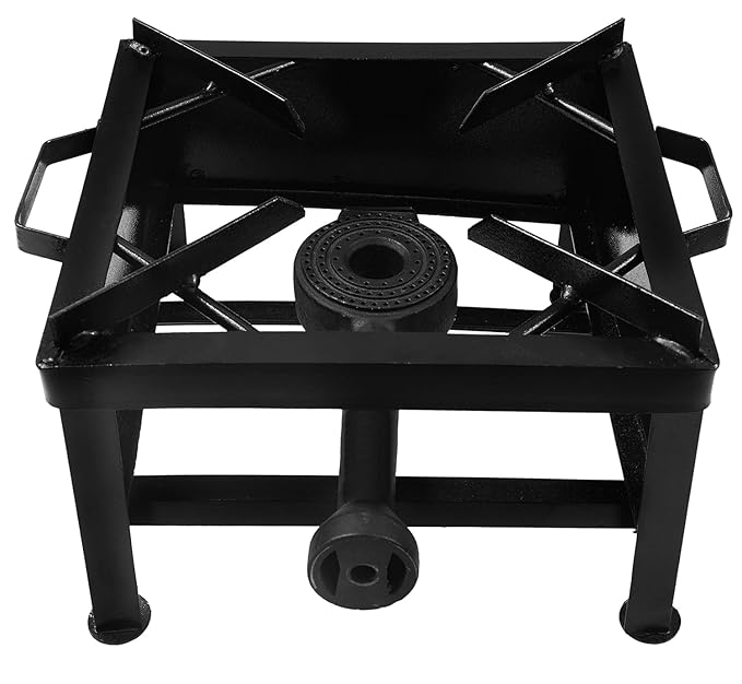 Shaan Mfg Single Burner Black Color Powder Coating Square Commercial Stove Gas Bhatti Canteen Gas Stove Bhatti Size (Black; 14 L X 14 B X 10 H Inch) Manual Ignition