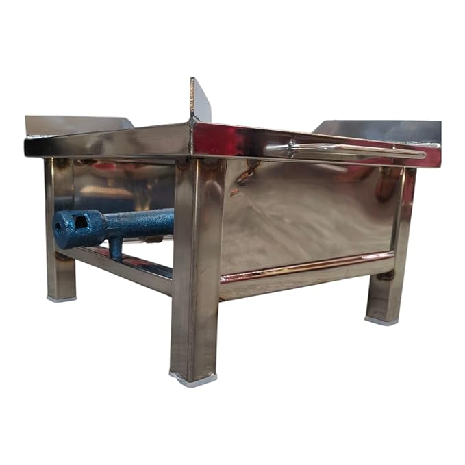 Surajan Stainless Steel Single Burner Squre Chulha Canteen Bhatthi Commercial Gas Stove Only | Fitting and Accessories Not Included in this Pack | Manual | Silver (Medium 12x12x8)