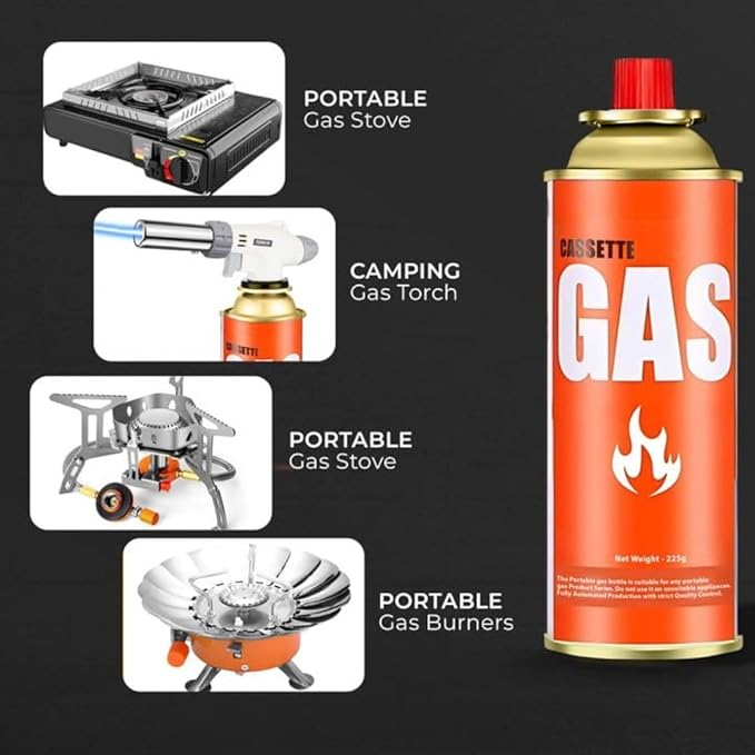 225G Refillable Butane Gas Canister - High-Performance Fuel for Lighters, Small Stoves, Flame Torches, Welding, Soldering, Food Baking, and Burners - Safety Release Device Included