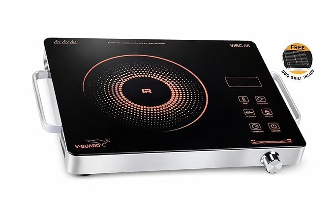 V-Guard Infrared Cooktop 2000w | Touch Control | Low/High Votage Cut off | 4KV Surge Protection | Compitable for all Cooking vessels| Digital Display