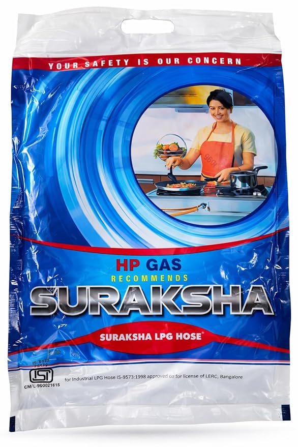 SURAKSHA HP Safe Quality ISO Certified LPG Hose Flexible Rubber Gas Pipe (Steel Wire Reinforced) Leak proof Suitable for Domestic Bharat/HP/Indane Cylinder (Blue Packing and Orange Pipe