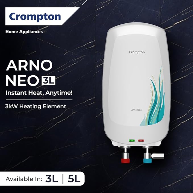 Crompton Arno Neo 3 Litres instant water heater (Geyser) with 3 Level Advance Safety and Food grade technology|Rust proof Body