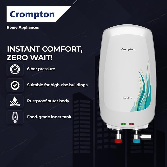 Crompton Arno Neo 3 Litres instant water heater (Geyser) with 3 Level Advance Safety and Food grade technology|Rust proof Body