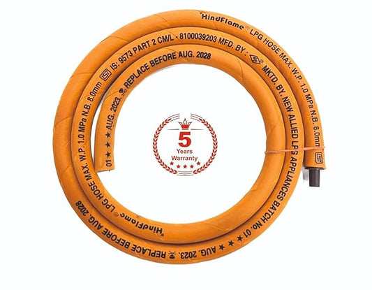 1.5 Meter LPG Rubber Hose Pipe with 3 Layer Steel Wire Protection, ISI Certified (Orange) suitable for LPG & PNG
