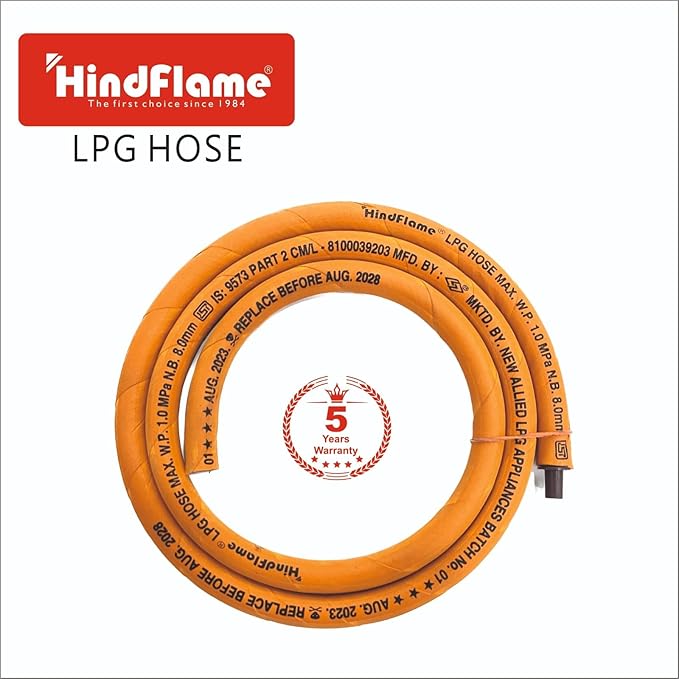 1.5 Meter LPG Rubber Hose Pipe with 3 Layer Steel Wire Protection, ISI Certified (Orange) suitable for LPG & PNG
