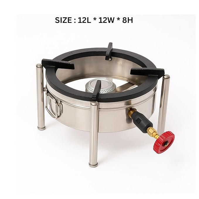 Stainless Steel Round Burner Stove – 12"x12"x8" Heavy-Duty Commercial Gas Stove for Catering, Restaurants & Outdoor Cooking | Commercial Gas Burner