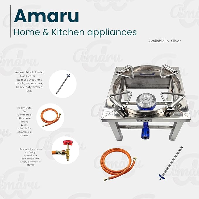 Amaru Single Burner Stainless Steel Square Round Ring Chulha Canteen Bhatti Commercial Gas Stove - Manual (Large-14Wx14Lx10.5H)