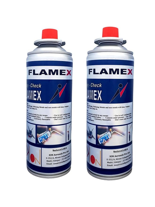 FLAMEX2 Portable butane Liquefied Gas Canister 310g(gross wt)/225g for (net wt) for welding, cooking, melting metals etc. Pack of 2 Canisters