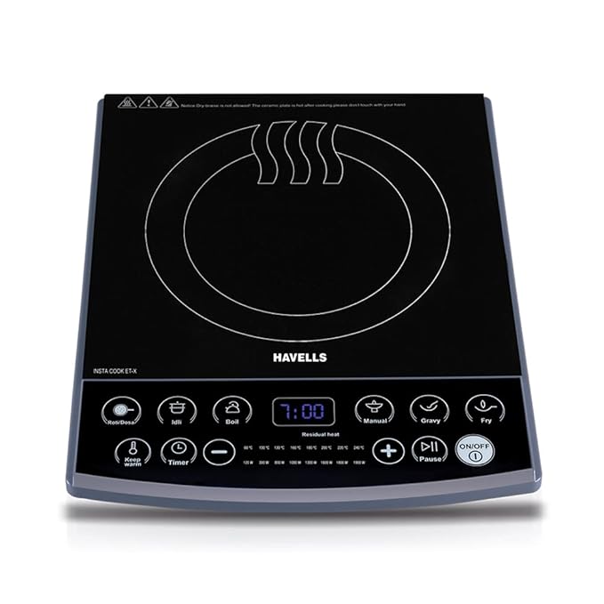 Havells Induction Cooktop Et-X|1900W|Digital Touch Control|Ceramic Plate|8 Pre-Sets with Indian Options|Auto Shutoff|Overheat Protection|6KV Surge Protecto|Grey,Black