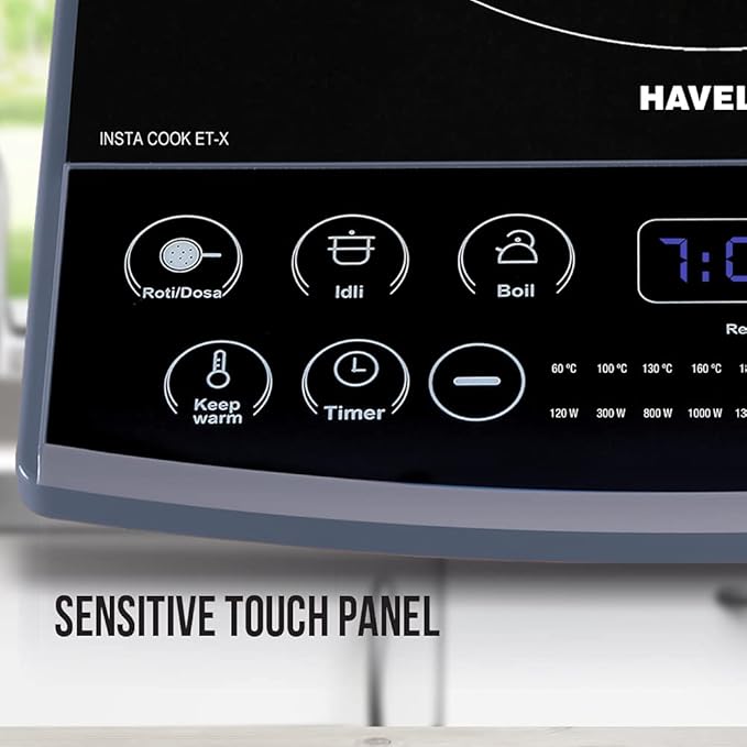 Havells Induction Cooktop Et-X|1900W|Digital Touch Control|Ceramic Plate|8 Pre-Sets with Indian Options|Auto Shutoff|Overheat Protection|6KV Surge Protecto|Grey,Black