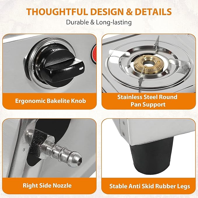 Khaitan Combo - 1 unit Khaitan 2 Burner VS2 Smart Stainless Steel Manual Gas Stove+ 1 unit HF Kitchen Lighter + 1 unit HF LPG Hose Pipe (1.5 mtr)