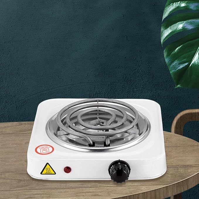Electric Single Burner Cooktop Adjustable Temperature Hot Plate White 1000W Portable Electric Burner/Hot Plate for Home Kitchen, Camping, Travel, Office Use