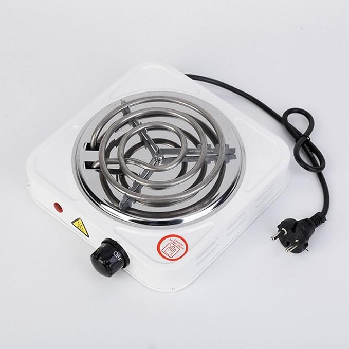 Electric Single Burner Cooktop Adjustable Temperature Hot Plate White 1000W Portable Electric Burner/Hot Plate for Home Kitchen, Camping, Travel, Office Use
