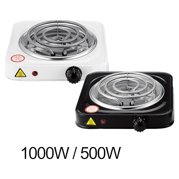 Electric Single Burner Cooktop Adjustable Temperature Hot Plate White 1000W Portable Electric Burner/Hot Plate for Home Kitchen, Camping, Travel, Office Use