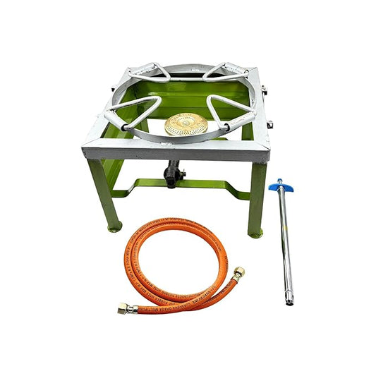 Amaru Single Burner Iron Square Round Ring Chulha Canteen Bhatti Commercial Gas Stove - Multi Colour, Manual (Large-14Lx14Wx10.5H)