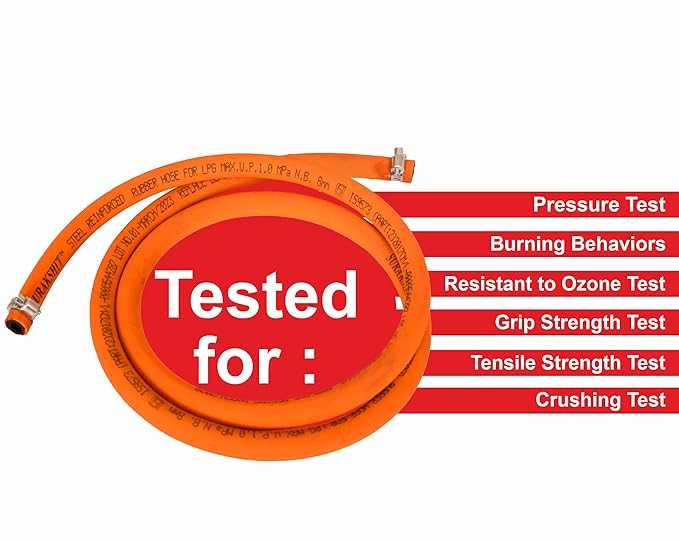 ClimbHigh 3 Mtr ISI Certified LPG Rubber Hose Pipe with Reinforced Steel Wire 100% Flame Resistant With Clamp for Indane/Bharatgas/HP Gas Recommended uncut Customized Length (3 Mtr)
