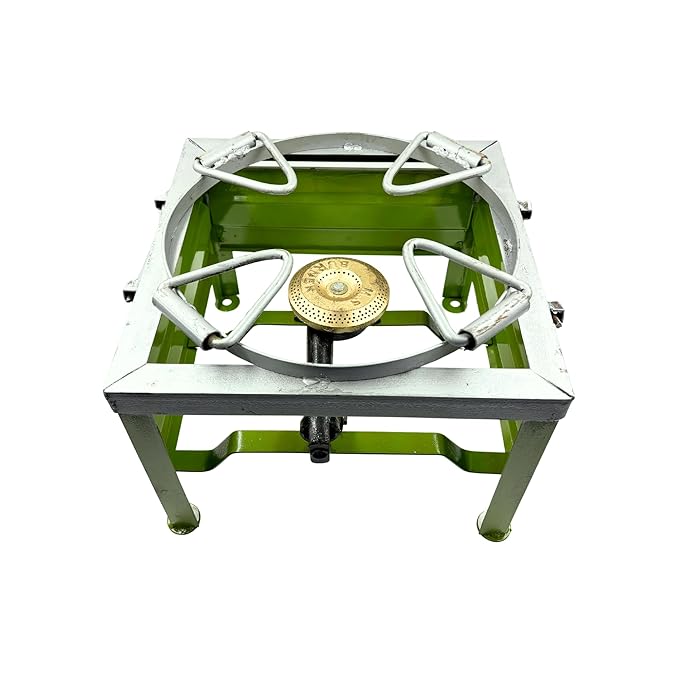 Amaru Single Burner Iron Square Round Ring Chulha Canteen Bhatti Commercial Gas Stove - Multi Colour, Manual (Large-14Lx14Wx10.5H)