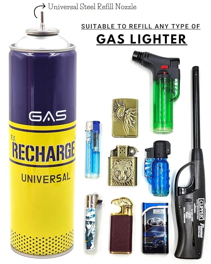 Universal Lighter Gas Recharge Can with Steel Refill Nozzle Butane Gas Lighter Refill Bottle 550Ml Stainless Steel | Refillable Gas Canister | Portable Lighter Fuel Bottle | Durable Metal Construction