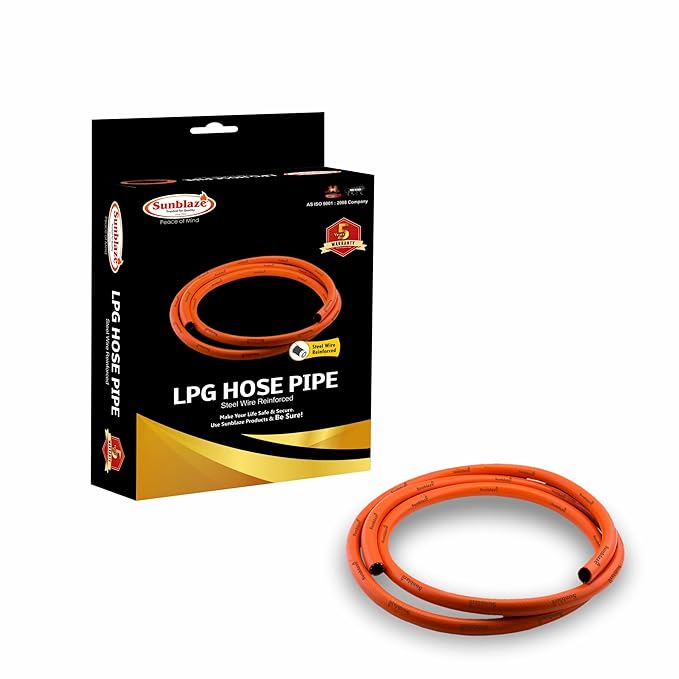 Fine Quality 1.5 Meter LPG Hose Pipe Flame Resistant, Leak Proof, Made with Reinforced Steel Wire for Home with 5 Years Manufacturer Warranty