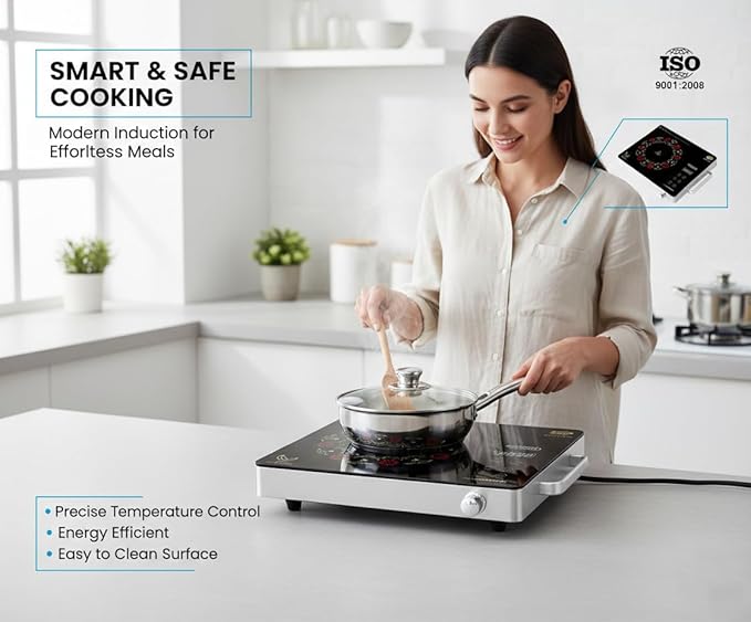 REEVO RO PARTS 2200W Infrared Cooktop Stove, Digital Display, Touch Control, Infrared Hot Plate