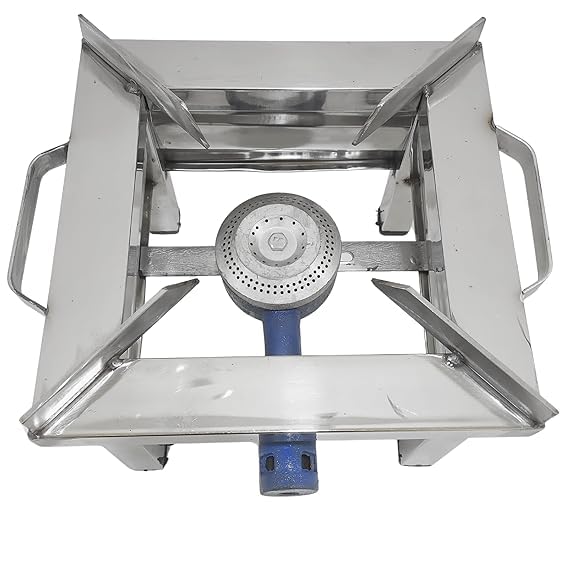 Stainless Steel Heavy Duty Single Burner Square Stove Chulha Canteen Bhatti Commercial stove for Home Kitchen Outdoor and Indoor Use| Ready to Use 10 * 10 * 8